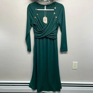 NWT Zolucky Green Ribbed Long Sleeve Dress S